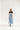 blue inch wide strap jumper with ankle length and form fitting bodice.