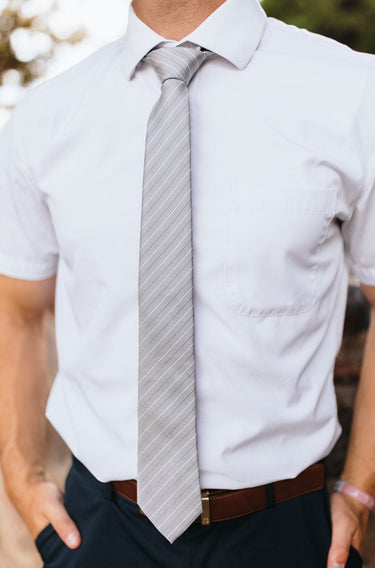R&B Silver w/ Small White & Blue Stripe Tie