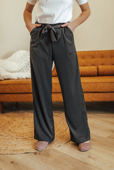 Dress Slacks-Sisters - Emma High Waist Pants Two Charcoal