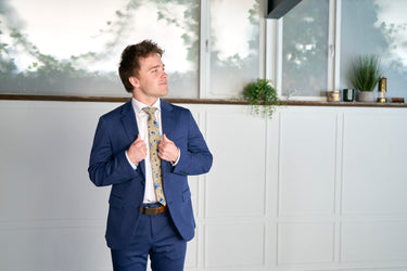 R&B Tie Tan with Blue Flower