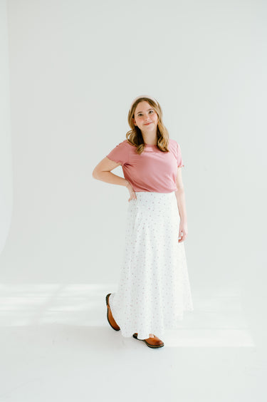 white flowy modest skirt