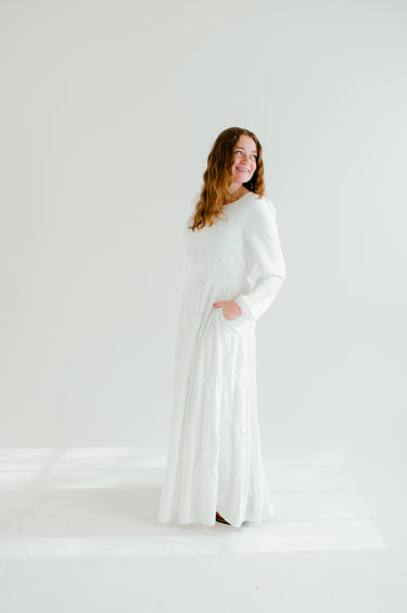 lds temple dresses Brynn Embroidered Temple Dress in White Large