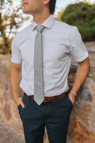 R&B Silver w/ Small White & Blue Stripe Tie