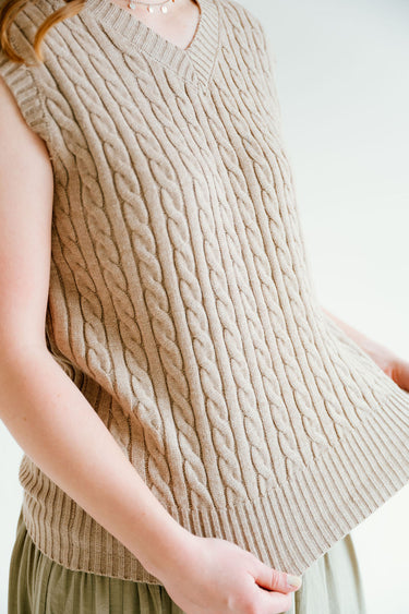 tan cable knit short sleeve top