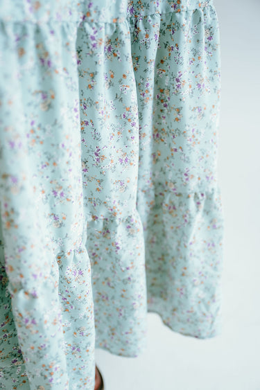 flowy tiered floral midi skirt