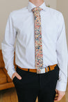 Cotton Tie - Washable Cotton Tie Ivory W/Blue Black&Pink Pattern