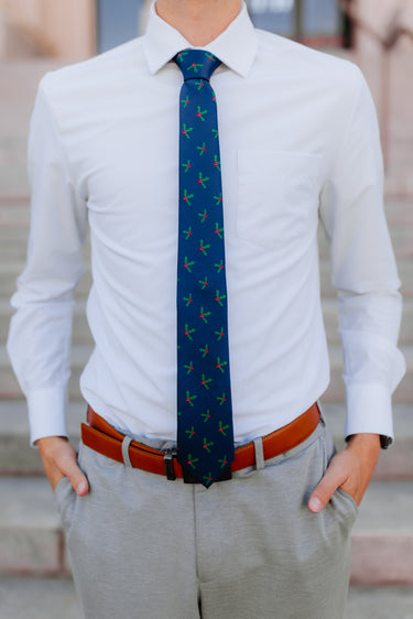 R&B Christmas Tie Microfiber Navy with Holly