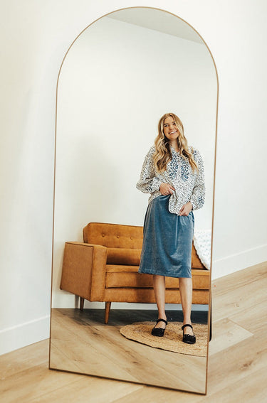 Skirts - Carrie Stretch Velvet Skirt Azure