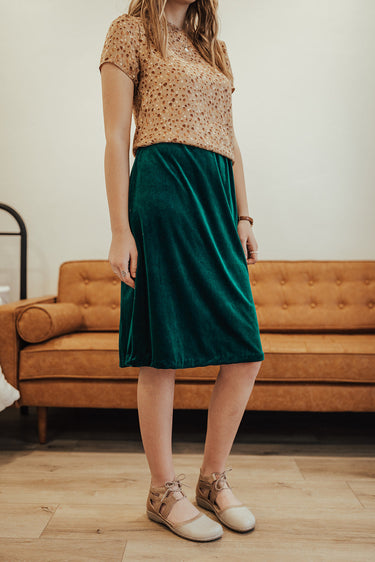 Skirts - Carrie Stretch Velvet Skirt Peacock