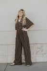 Dresses - Brenna Vertical Stripe V-Neck Dress Brown