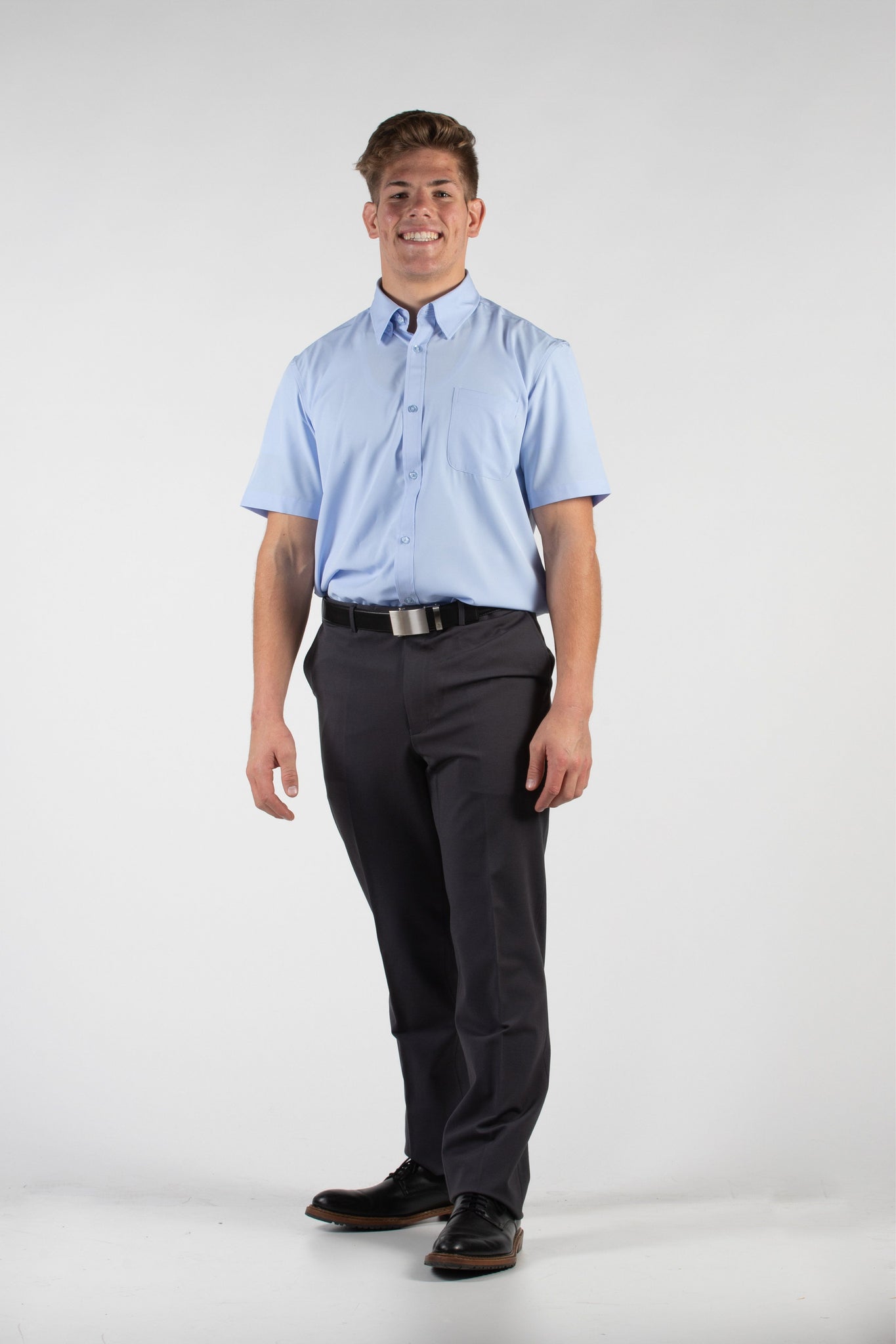 Robbins & Brooks 4-Way Flex Blue Dress Shirt Short Sleeve