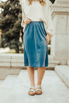 Skirts - Carrie Stretch Velvet Skirt Azure