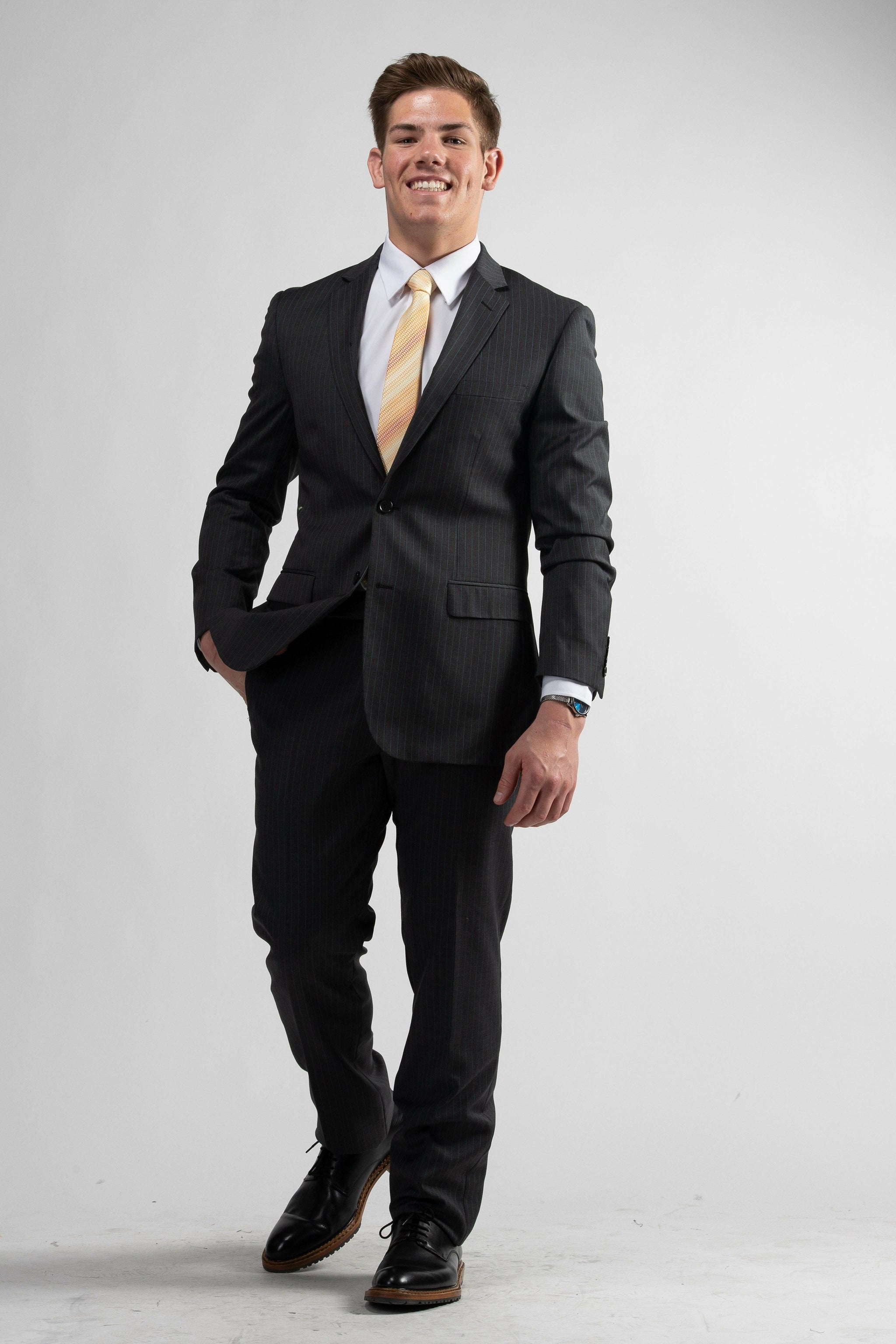 Wool-Blend Slim-Fit Suit Grey Stripe